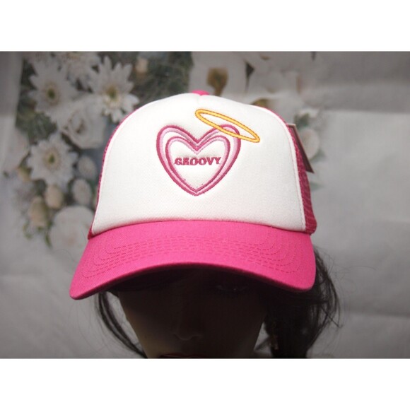 Groovy Love Angel Retro Hat Pink Mesh Trucker Style Vintage Style Hat NWT Beach - Picture 1 of 7